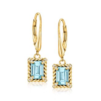 Ross-Simons Sky Blue Topaz Drop Earrings With White Topaz in 18kt Gold Over Sterling