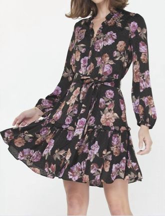 Current Air Ruffle Collar Floral Dress In Black