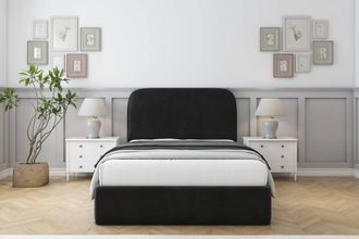 Sloomy Belvoir Plush Frame-Mattress - 45 Upholstered Headboard in Black | Size: Small Single