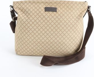 Gucci Diamante Beige Leather Canvas Shoulder Bag Tote Bag (Pre-Owned)