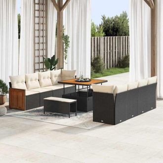 vidaXL Conjunto De Sof&aacute; De Jard&iacute;n 11 Pcs Negro, Crema Vidaxl