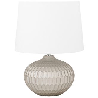 Beliani Beliani - L&aacute;mpara De Mesa De Cer&aacute;mica Dorada Con Pantalla Blanca 51 Cm Con Motivos L&aacute;mpara De Noche Glamour Pirita