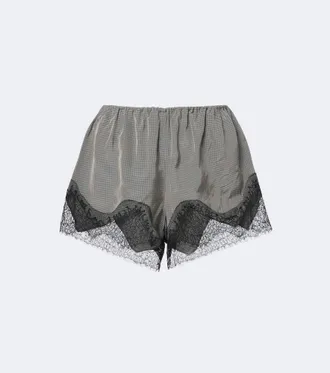 Frankie Shop Dalia checked lace-trimmed satin shorts