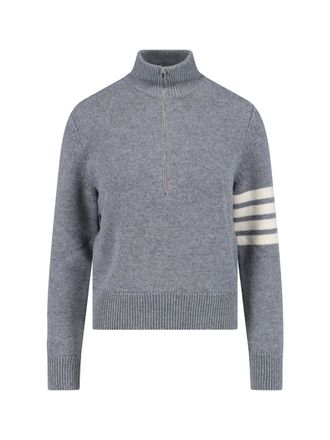 Thom Browne Grey Wool Zip Sweater 4-Bar Detail
