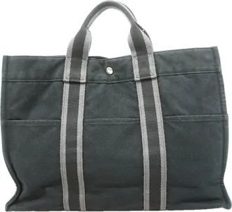 Herm&egrave;s Black Canvas Tote Bag (Pre-Owned)