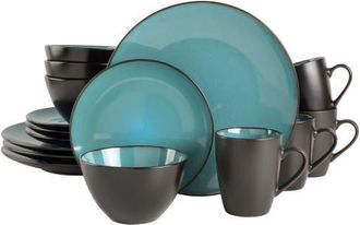 Gibson Home Soho Lounge Round 16-Piece Stoneware Dinnerware Set, Service for 4 in Teal/black at Nordstrom