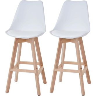 Hhg Non utilizzato] Set 2x sgabelli nordico scandinavo sala pranzo soggiorno T501 ecopelle legno massiccio bianco