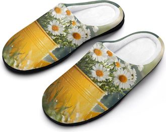 Generic Daisies Watering Can Grass Womens Slippers Winter Warm House Shoes Indoor Outdoor Hotel Slipper