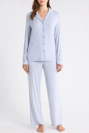 Nordstrom Moonlight Eco Knit Pajamas in Blue E- Ivory Skinny Stripe at Nordstrom, Size X-Large