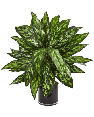 Nearly Natural Silver King Artificial Plant In Black Glass Vase