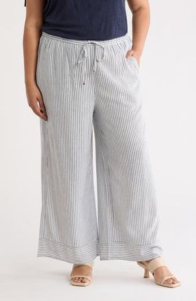 Max Studio Stripe Pull-On Wide Leg Pants in Navy/Cream Static Stripe at Nordstrom Rack, Size 1 X
