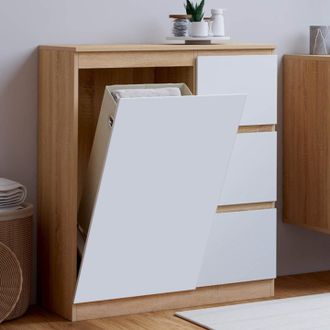 IDMarket Mueble De Ba&ntilde;o Tomi De 1 Puerta Con Cesto Extra&iacute;ble Y 3 Cajones De Haya Blanca