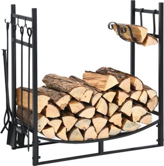 Costway Costway Juego De 5 Estantes Para Le&ntilde;a De Chimenea, Soporte Para Le&ntilde;a Tradicional Portale&ntilde;a De Dise&ntilde;o Vintage, Organizador De Le&ntilde;a De 76 Cm Con Soporte