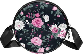 Generic Circle Crossbody Bag for Women, Colorful Art Flowers Small Sling Bag Daypack with Zipper Adjustable Shoulder Straps Casual Ladies Girls Round Purse