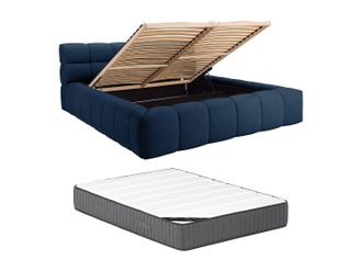 Vente-Unique Canap&eacute; abatible 160 x 200 cm - Tela - Azul noche + Colch&oacute;n - FORVIK II de Pascal Morabito