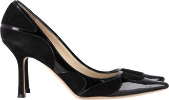 Jimmy Choo London Pre-owned Womens Suede Trimmed Pointed Toe Pumps in Black Patent Leather - Size 38.5 EU/IT