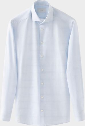 Eton Mens Elevated Cotton-Linen Check Slim-Fit Dress Shirt