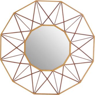 Premier Housewares Interiors by Premier Geometric Style Wall Mirror, Luxurious Antique Gold Finish Accent Mirror, Round Copper Decorative Mirror