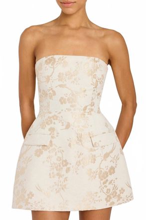 Amanda Uprichard Cecile Jacquard Strapless Bethany Romper In White Gold