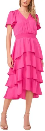 Vince Camuto Flutter Sleeve Tiered Dress in Raspberry Sorbet at Nordstrom, Size X-Small