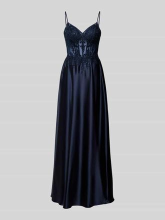 Luxuar Luxuar Regular Fit Abendkleid mit floralem Spitzenbesatz in Dunkelblau, Gr&ouml;&szlig;e 38