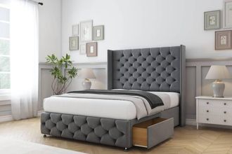 Comfort Beds Emily Coniston Divan Base 2 Drawers - 54 Wingback-Footboard in Dark Grey | Size: Double