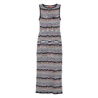Missoni Maxi Dresses, female, Multicolor, S, Black Sleeveless Round Neck Midi Dress