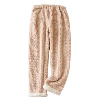 Generic Pink Teen Girls Loose Fit Pajama Velvet Flannel Trousers Pants Pajama Pjs for Women Thick Thermal Thick Fuzzy Straight Leg Basic Long Leg Fall Winter 