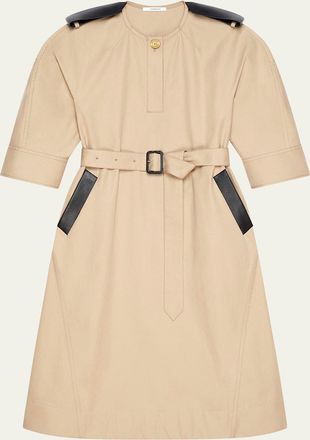 Givenchy Leather-Trim Belted Cotton Twill Midi Cocoon Dress