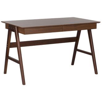 Beliani Escritorio Madera Oscura 120 X 70 Cm 2 Cajones Oficina En Casa Multiusos Sheslay