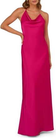 Adrianna Papell Open Back Satin Gown in Bright Rose at Nordstrom, Size 14
