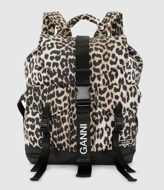 Ganni Sac &agrave; Dos Recycled Tech Backpack L&eacute;opard
