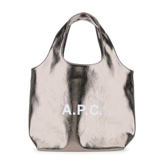 A.P.C. Ninon Metallic Tote Bag With Logo Print In Faux Leather