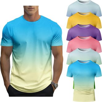 Generic 6 Pack Mens Gradient Color T-Shirt, Short Sleeve Crewneck, Summer Short Sleeved Round Neck Gradient T-Shirt (UK, Alpha, 5XL, Regular, Regular, 13)