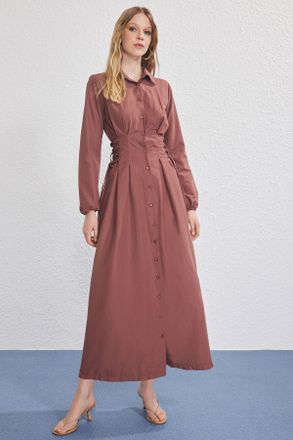 Trendyol Modest Dames Bruin Effen Maxi Lang Casual Skater Modest Jurken