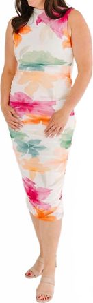 Flying Tomato Printed Power Mesh Midi Dress In Ivory