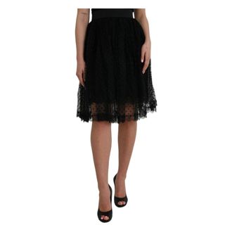 Dolce & Gabbana Rokken, Dames, Zwart, L, Katoen, Zwarte Kant A-lijn Rok