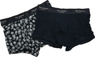Ted Baker London Claytt 2 Pair Box Set of Mens Cotton Stretch Printed Trunks Boxer Shorts in - Black and White Size Small Waist 28-30 Inches