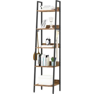 Woltu Woltu - Scaffale a Scala da Parete Libreria a 5 Ripiani Porta Piante Portaoggetti Nero