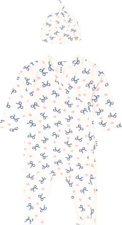 Huxbaby My First Hux Hearts And Bows Newborn Romper in Almond Milk at Nordstrom, Size Newborn Au