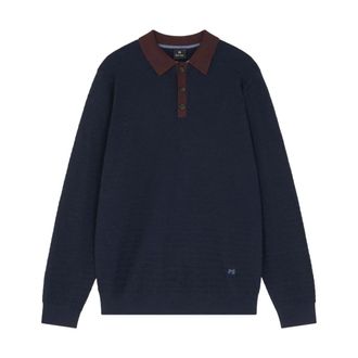 Paul Smith V-neck Knitwear, male, Blue, S, Contrast Trim Knitted Polo Navy