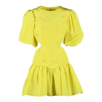 Msgm Ballonjurk met pofmouwen - Dames - Korte kleedjes - Geel - S - Linnen - Kleedjes
