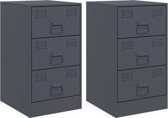 vidaXL Bedside Cabinets 2 pcs Anthracite 34.5x39x62 cm Steel Vidaxl