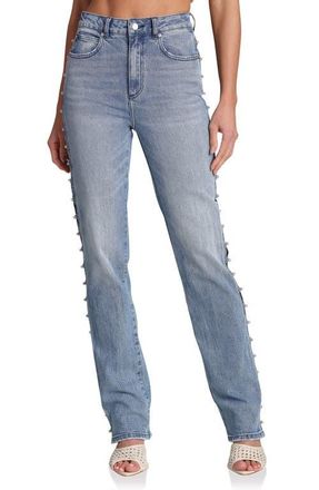 Avec Les Filles Embellished Straight Leg Jeans in Seine Wash at Nordstrom, Size 25