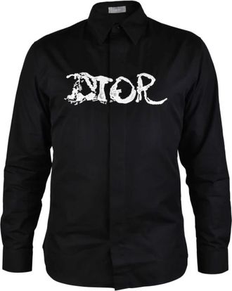 Dior Geborduurde Shirt - Heren - Casual Overhemden - Zwart - L - Katoen - Overhemden