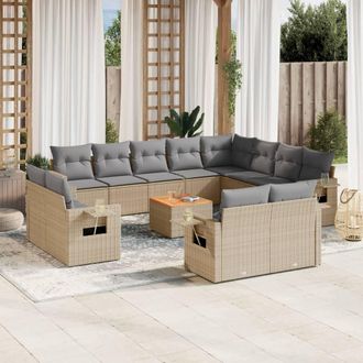 vidaXL Juego De Sof&aacute;s Jard&iacute;n Con Cojines Beige Mezcla 13 Pzas Rat&aacute;n Pe Vidaxl