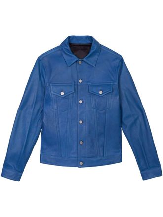 Purple leather shirt jacket - men - Leather - S - Blue