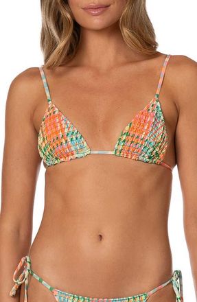 Maaji Dreamy Grid Zen Smocked Bikini Top in Open Green at Nordstrom, Size Medium