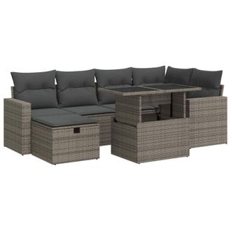 vidaXL Set De Sof&aacute;s De Jard&iacute;n 7 Pzas Con Cojines Rat&aacute;n Sint&eacute;tico Gris Vidaxl