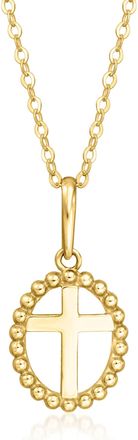 Canaria Canaria Italian 10kt Yellow Gold Cross Beaded Frame Pendant Necklace